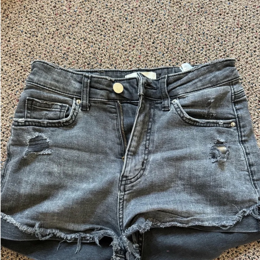 H&M Charcoal Gray Denim Shorts with Tag Detail
